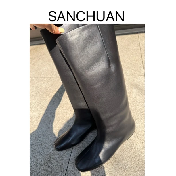 【SANCHUAN 】柔软方头平底筒靴