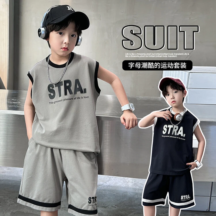 2025年夏装新款短袖套装韩版夏季印花男童中大童潮款百搭两件套