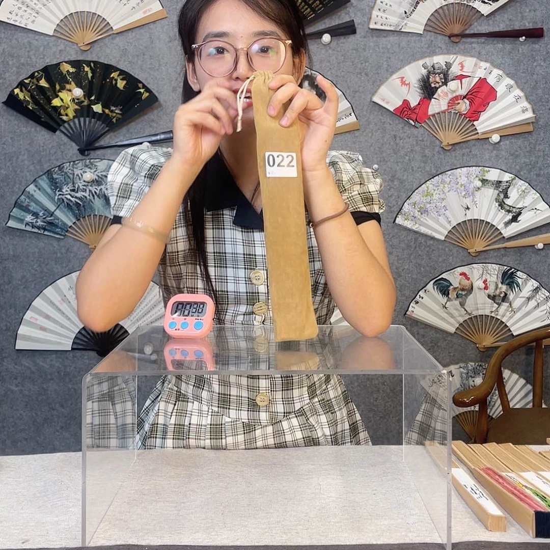 国画8寸水磨玉竹-纯手绘-文玩扇骨（默认粘好）022