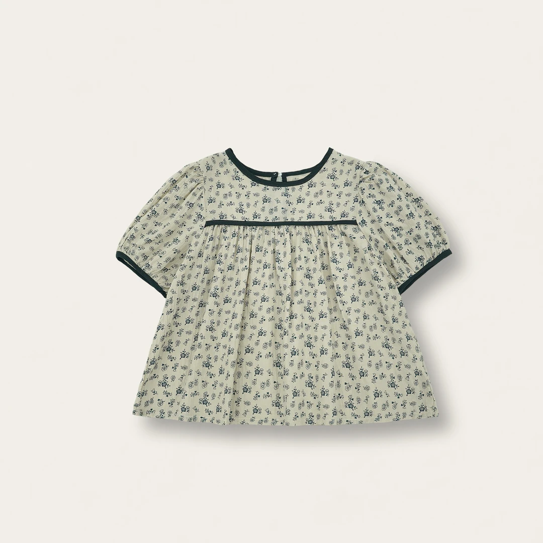 〖姐姐家〗2025夏款萌娃穿搭碎花墨兰娃娃衫衬衫sy3068