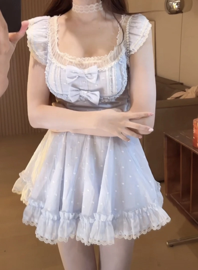 蓝梦谣曲 夏季新款纯欲风温婉大方甜美小众设计感收腰显瘦连衣裙