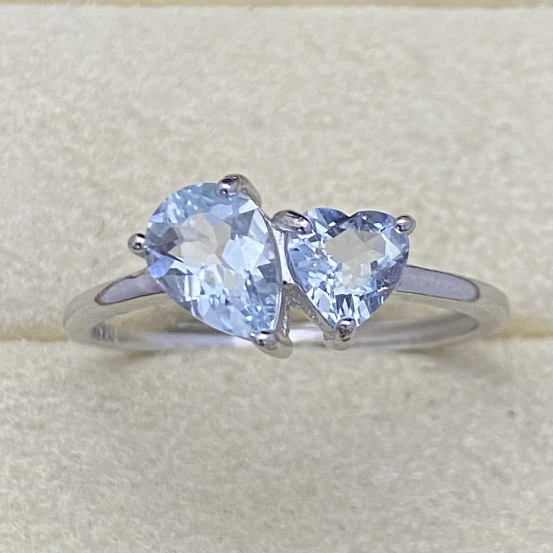 天然海蓝宝石戒指s925银 经典简约小巧设计款时尚百搭小众日常YM