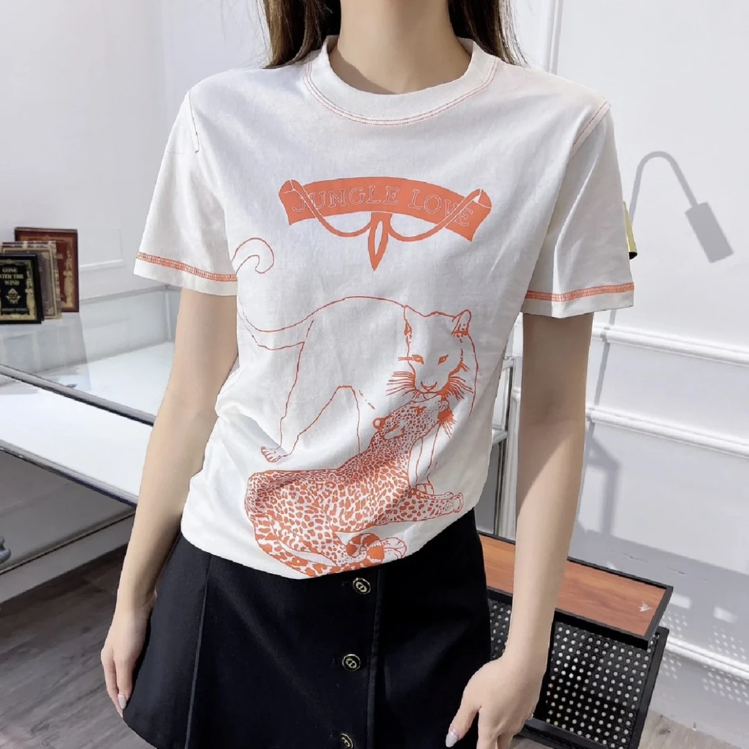 99新 Hermes/爱马仕 猫咪卡通短袖 38码 BB10094
