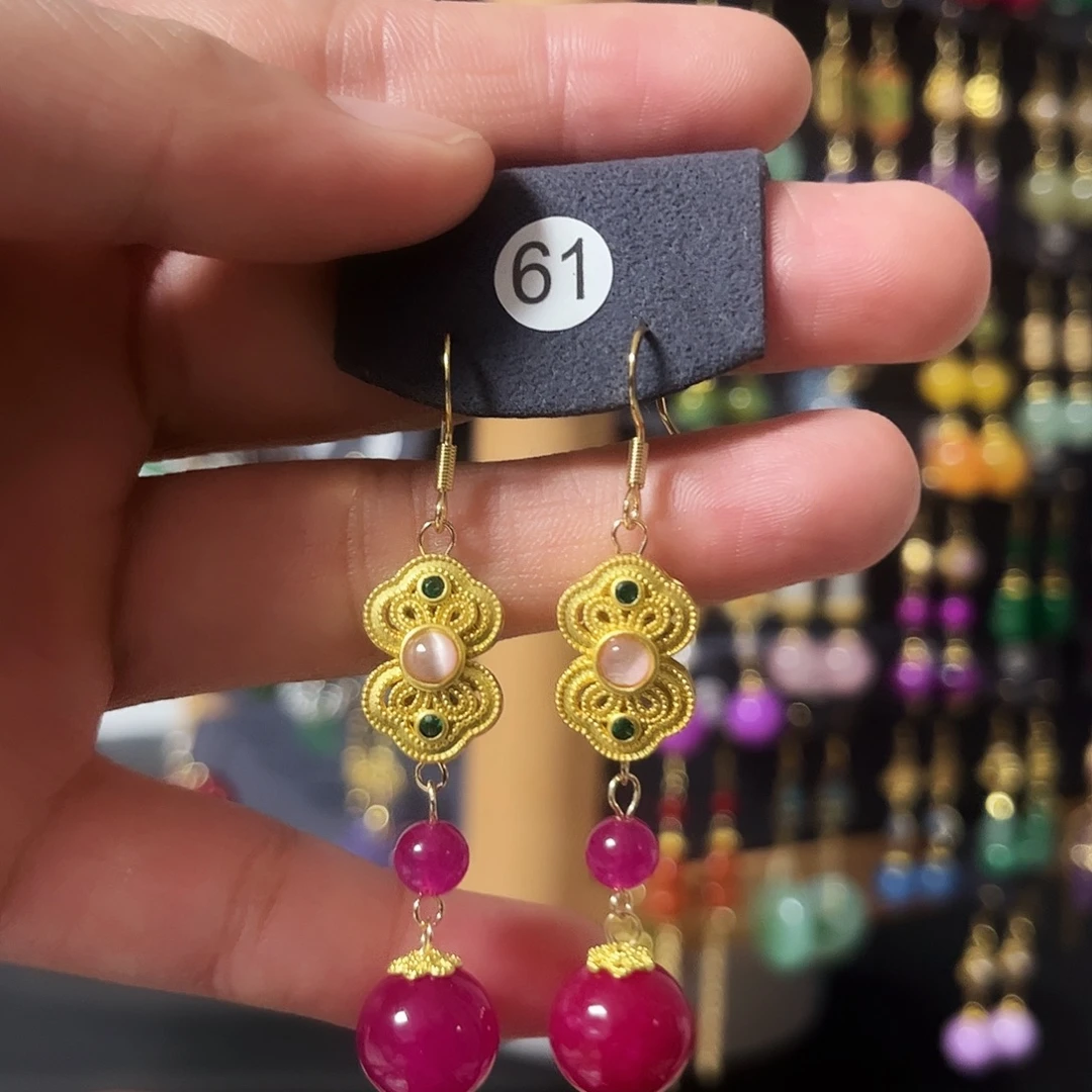 锆石纯铜925银耳饰