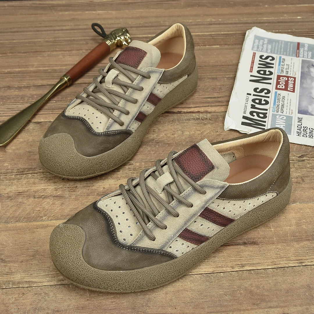 阿甘鞋头层牛皮新款软面真皮防滑耐磨复古时尚低帮休闲男鞋-8996