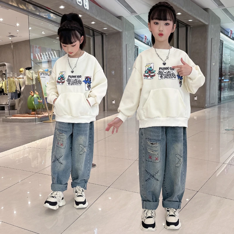 女童卫衣洋气时尚儿童宽松休闲印花中大童韩版休闲卡通时髦上衣