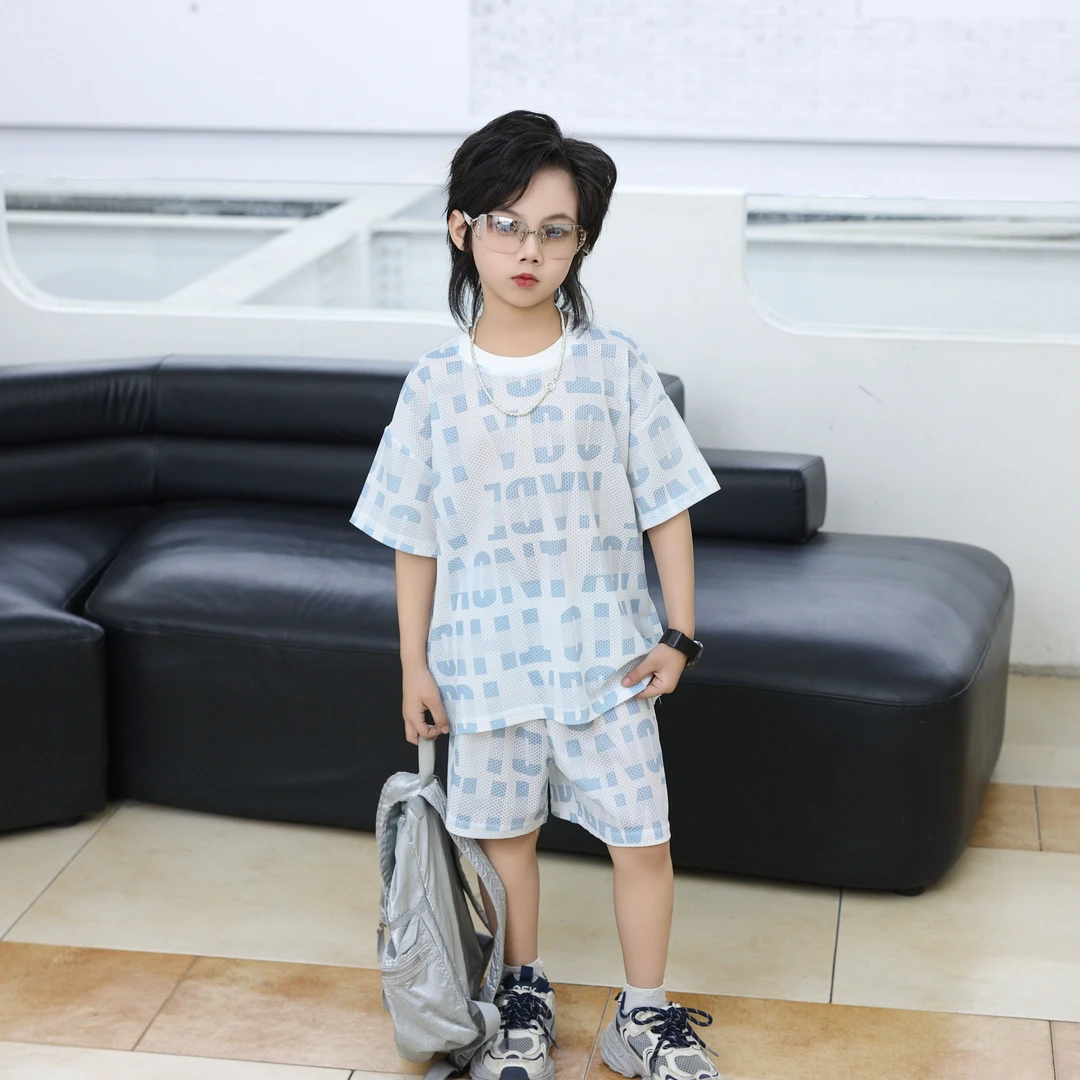 夏季新款薄款儿童套装男童中大童休闲运动透气短袖短裤套装