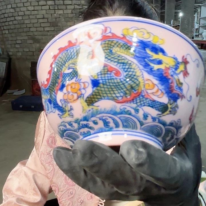 摆件景德镇高温陶瓷红希碗