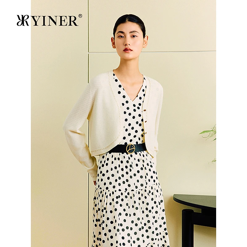 YINER音儿2025夏季新款法式亮丝V领修身毛针织开衫