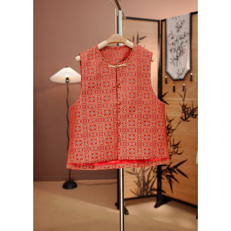 【红运】新中式高端宋锦马甲背心女2024新款轻国风爆款唐装马甲