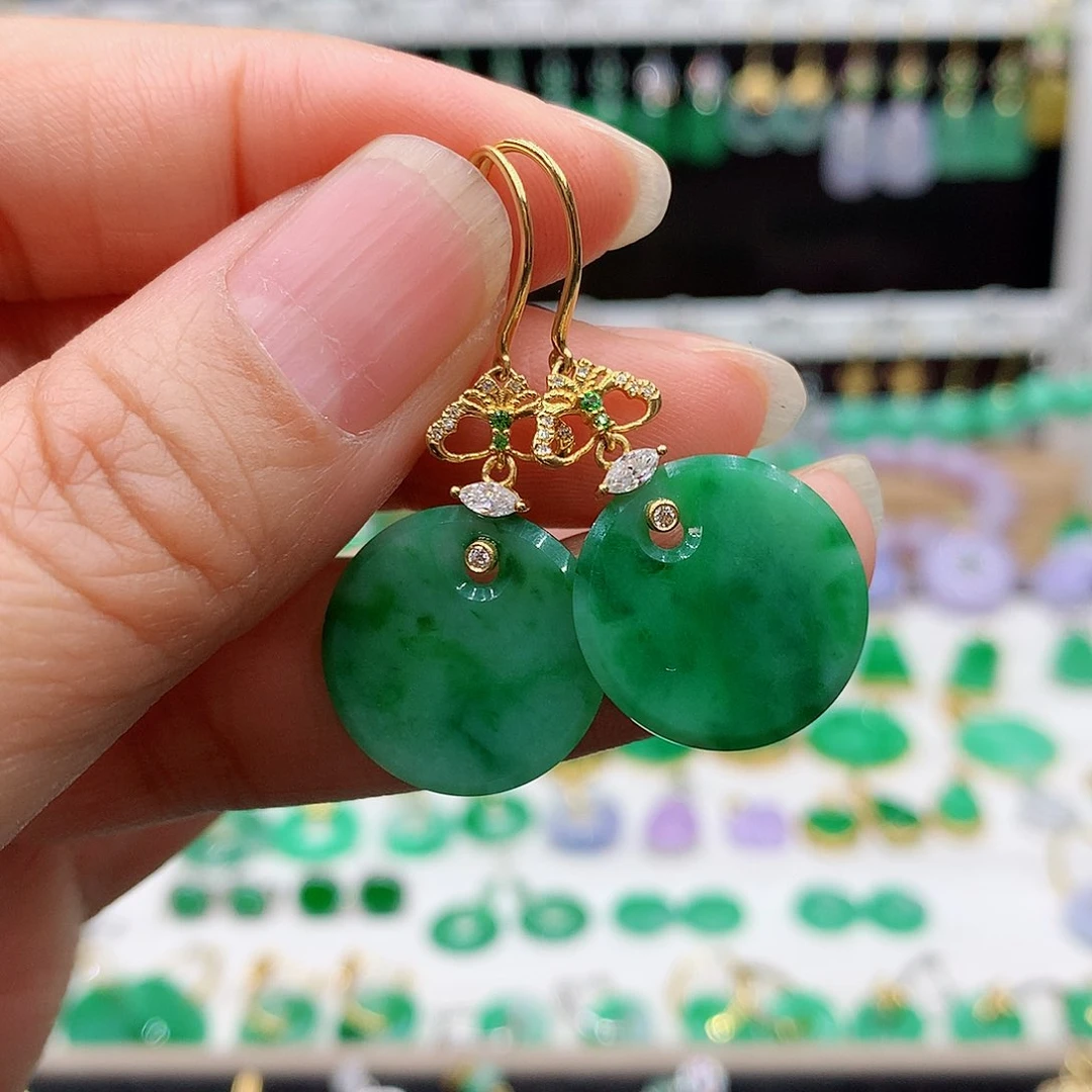 翡翠耳饰18K金镶嵌的