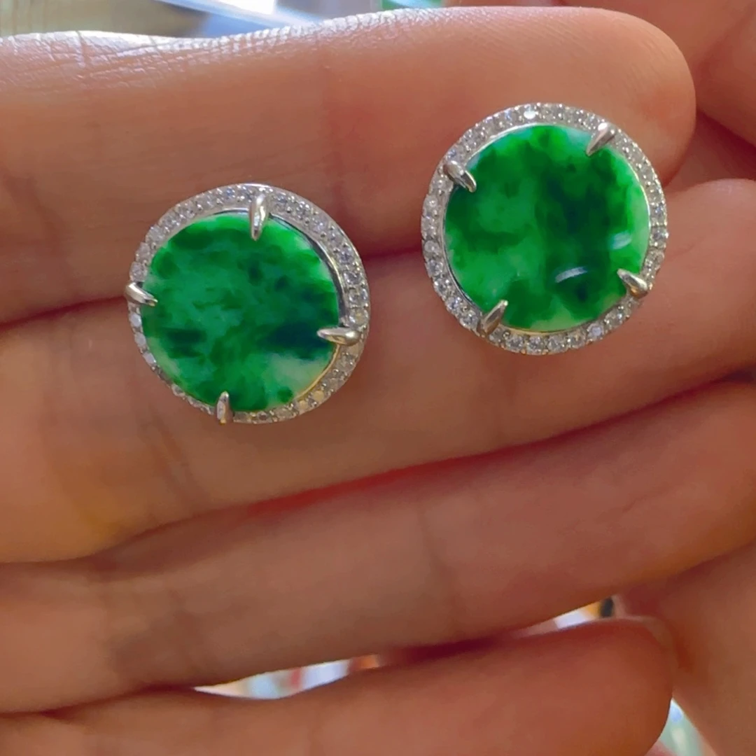 翡翠银S925镶嵌耳饰翡翠300