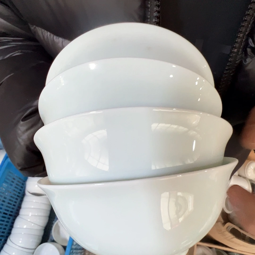 瓷景德镇高温陶瓷淡影青4寸碗4个