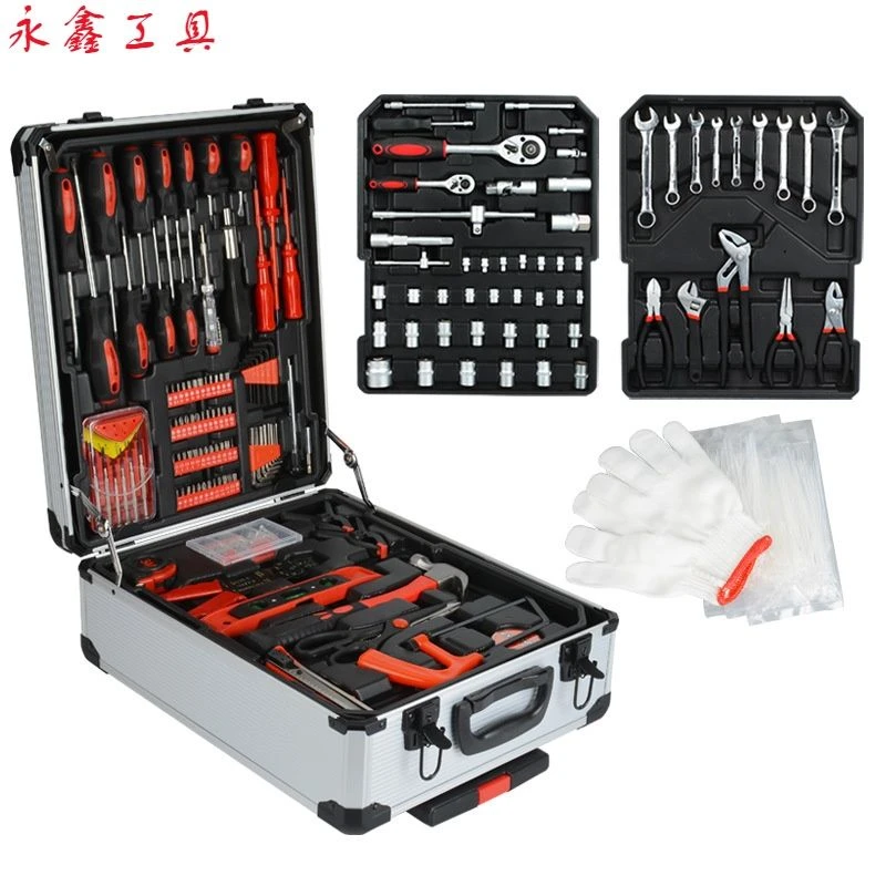 新品家用拉杆499件套组合工具套装外贸款棘轮开口扳手五金工具箱