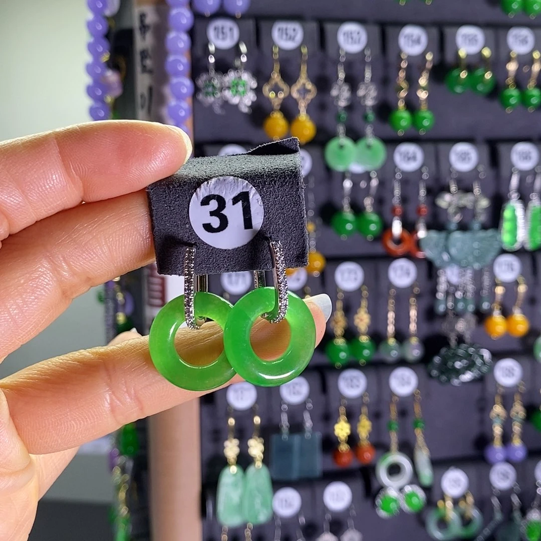 银S925镶嵌翡翠耳饰31