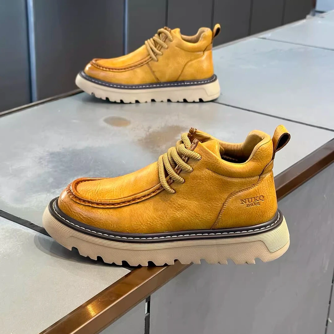 爆款英伦风马丁靴男冬季新款加绒保暖皮靴厚底增高棉鞋复古男潮鞋