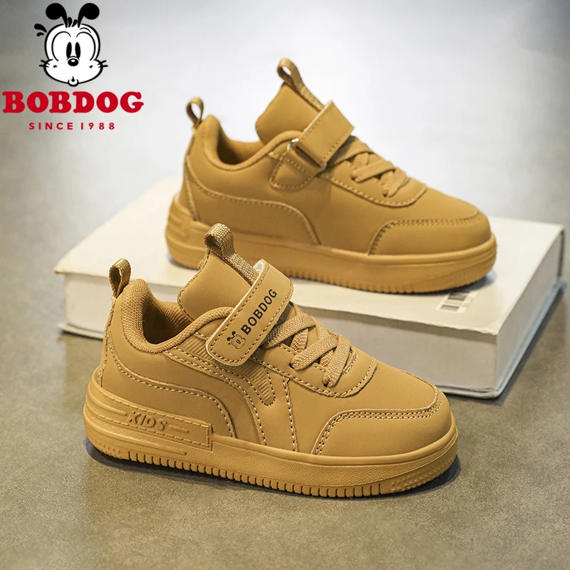 巴布豆儿童鞋男童运动鞋加绒女童3到6秋冬季皮面中大童板鞋6-12岁