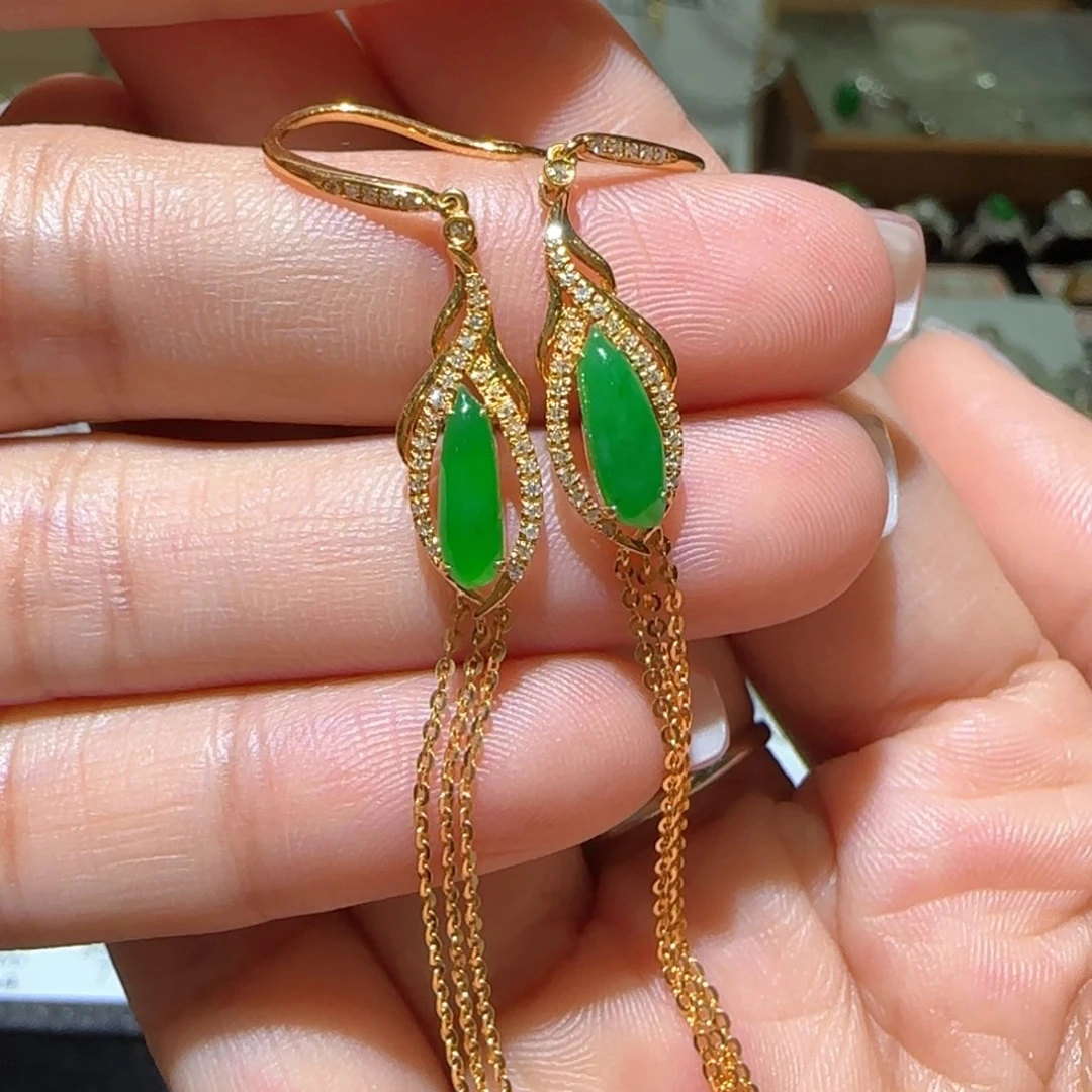 【闪购商品】翡翠耳饰18K金镶嵌缅甸