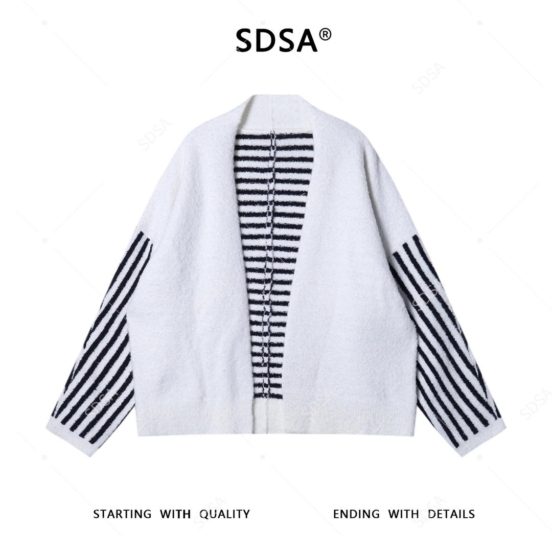 SDSA男士秋冬新款痞帅男装慵懒风简约拼接开衫毛衣百搭时尚针织衫