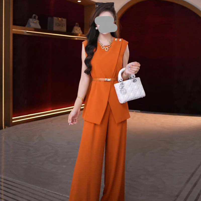 2025夏季爆款穿搭一整套贵气感御姐轻奢气场强大高级感橘色套装裤