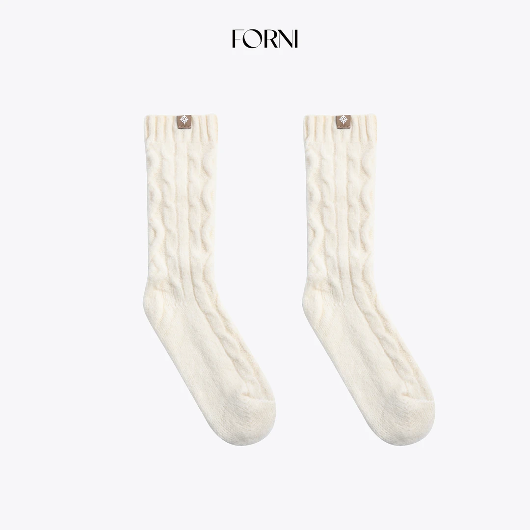 FORNI 绵氧波波 绵羊毛粗绞花针织堆堆袜
