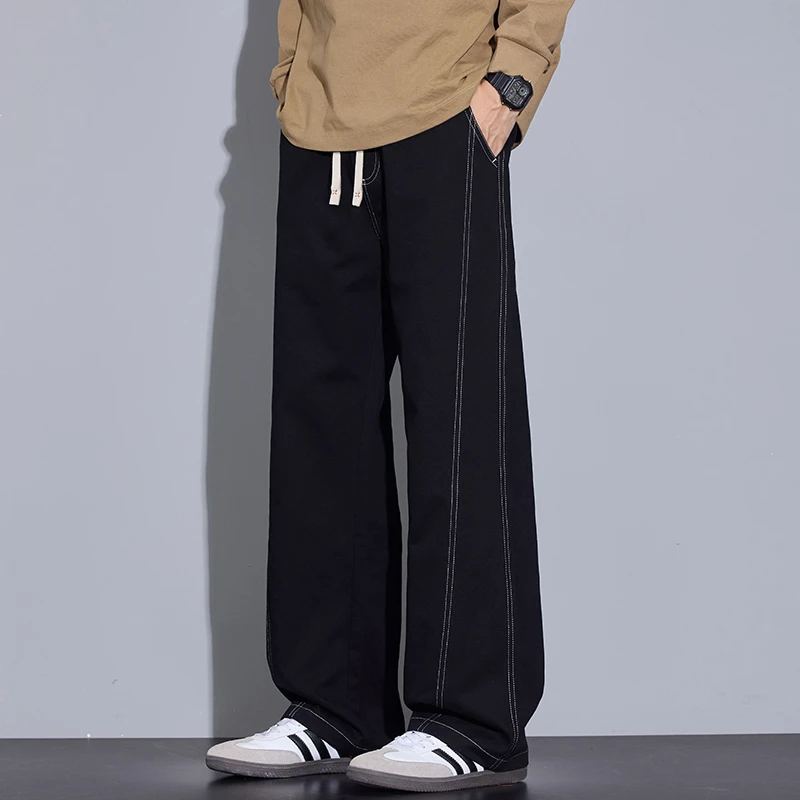 秋季新款保暖厚款纯棉百搭高街垂感直筒阔腿裤休闲长裤