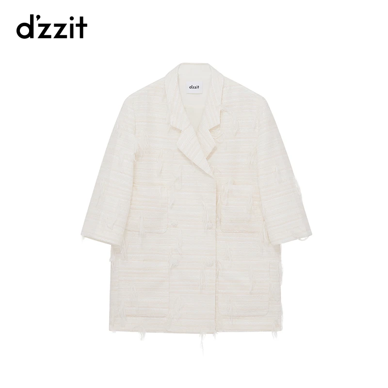 dzzit地素短外套春秋法式浪漫流苏设计宽松中袖西装女3H1G216