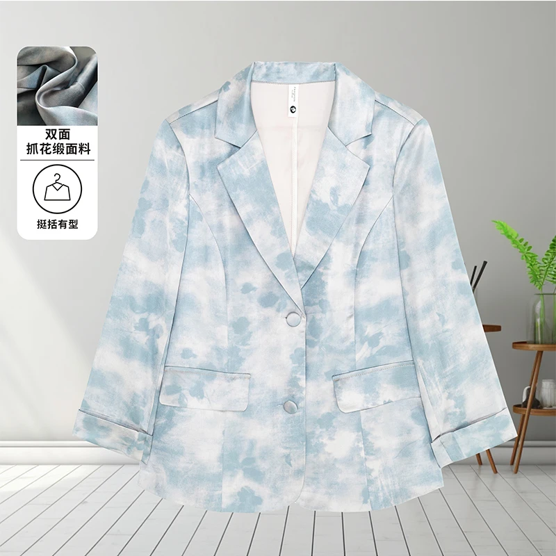 高定双面抓花缎新款八分袖妈妈装百搭西装外套