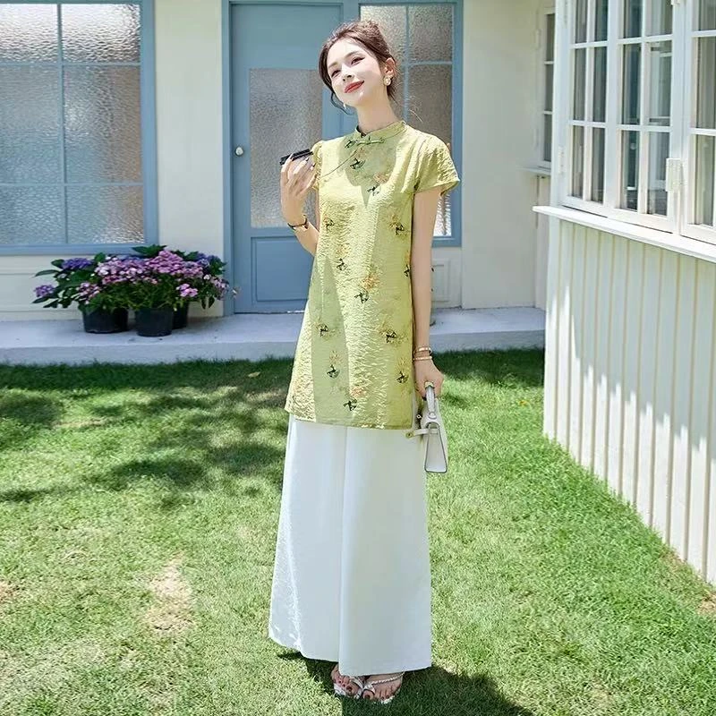 新中式休闲风静奢风时尚上衣短袖茶服#8517【单件】