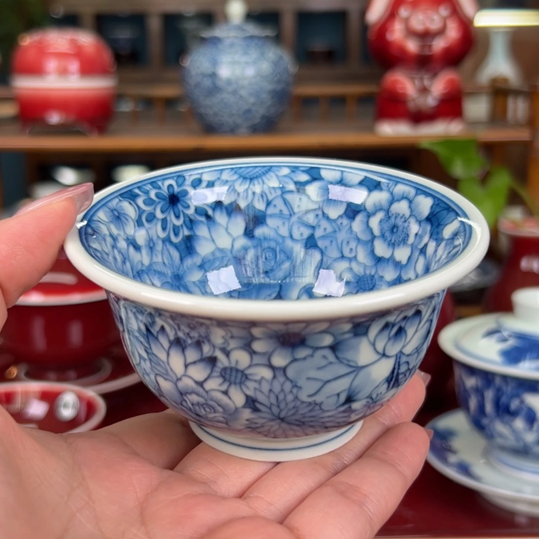 杯假****人闻轩坊柴窑 万花压手杯