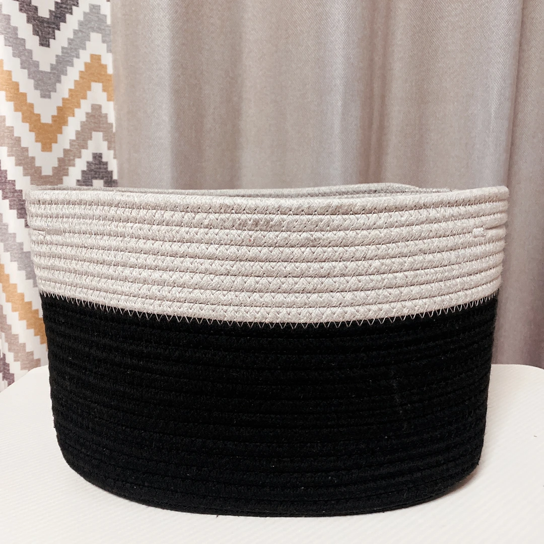 拼色椭圆形棉绳收纳衣物床品儿童绘本收纳篮长条收纳筐手工