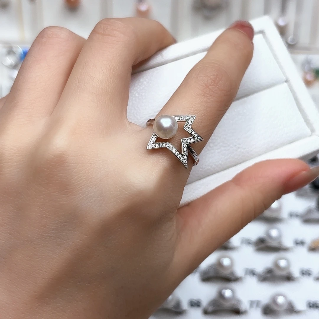 银S925镶嵌戒指淡水珍珠