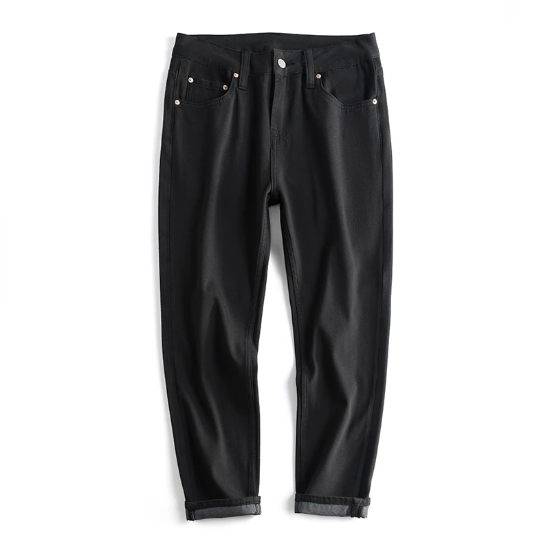 春秋高端九分牛仔裤男士薄款钢琴黑色360度弹性柔软舒适9分裤百搭