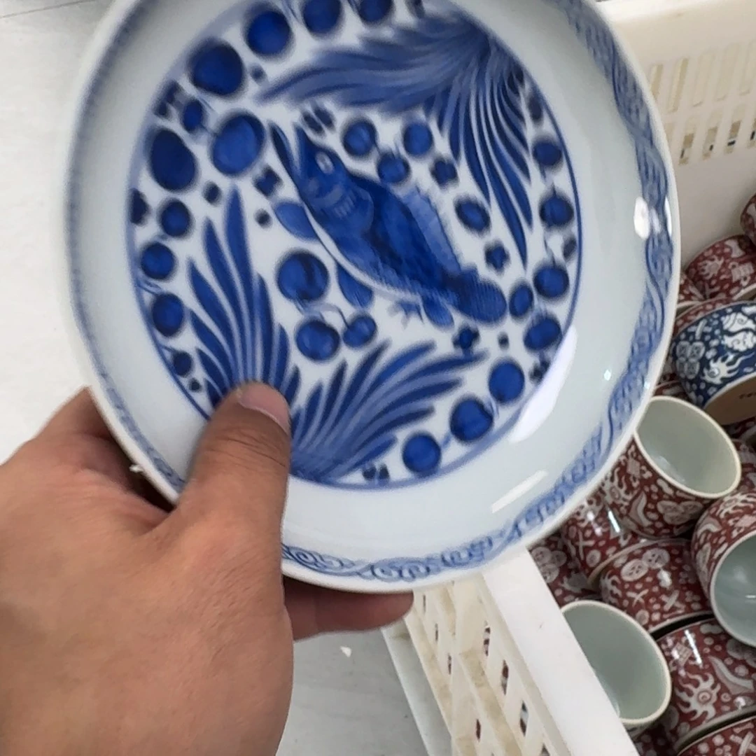 摆件陶青花鱼藻纹大壶承