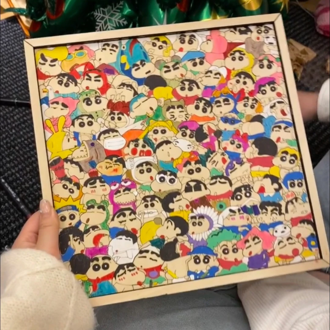 蜡笔小新涂鸦积木拼图创意手绘diy可上色拼图小新全家福