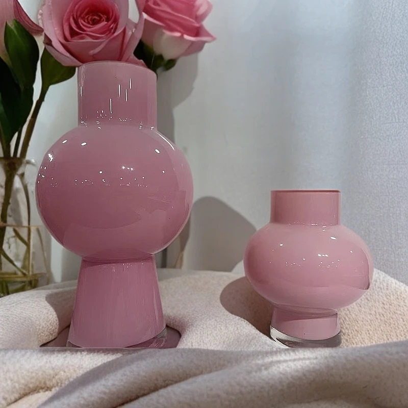 S外贸孤品粉色中古花瓶一对