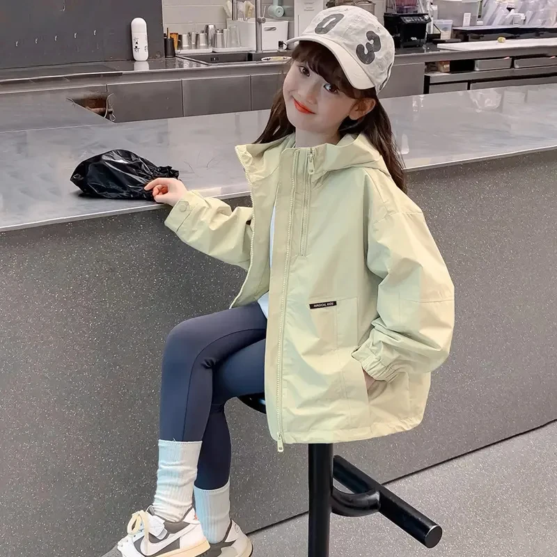女童外套连帽冲锋衣春秋款2025新款儿童春装衣服洋气童装女孩上衣