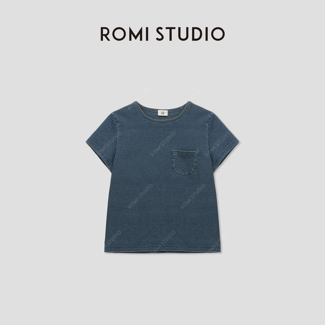 ROMI STUDIO“纽约美式” 高比例棉 复古做旧圆领短袖T恤 23AWT1036