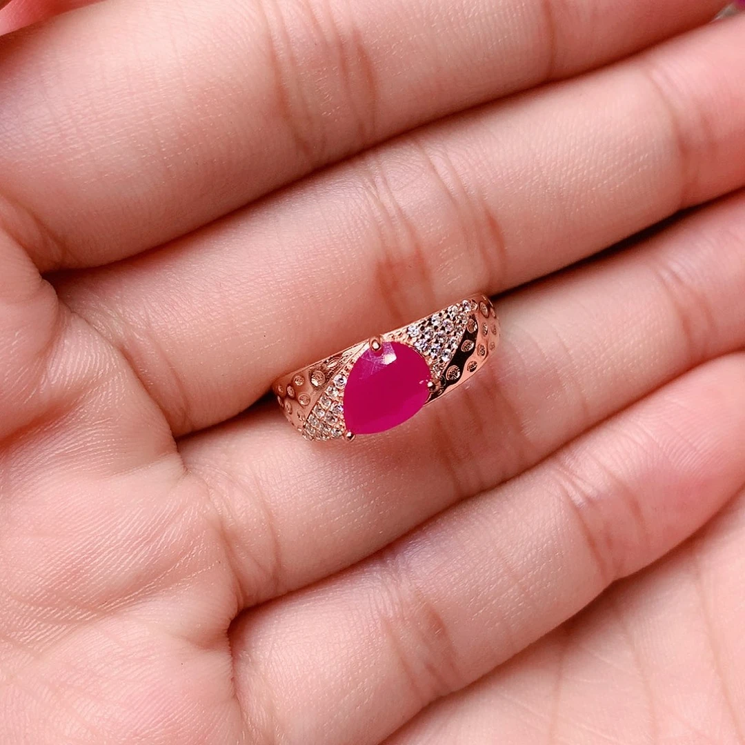 红宝石戒指银S925镶嵌