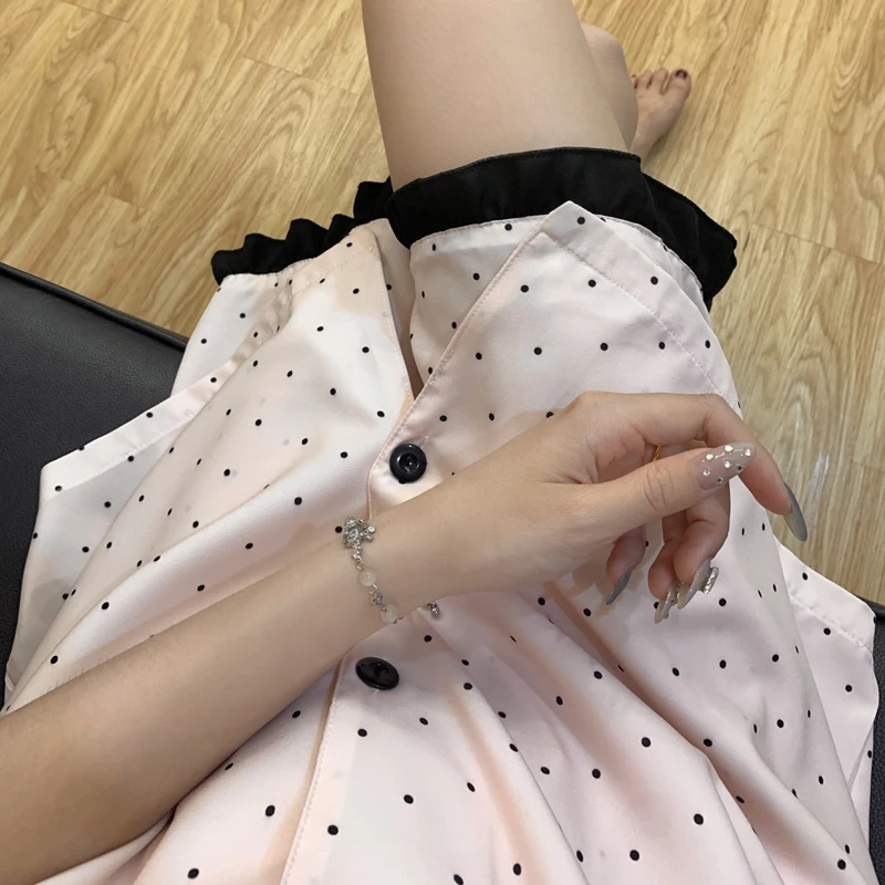 蕾丝波点Hellokitty睡衣女款夏季薄款凉感短袖可爱少女家居服套装