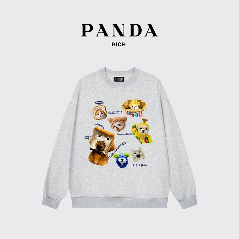 【PANDARICH】2025秋季圆领卫衣男女同款印花宽松情侣长袖T恤原创