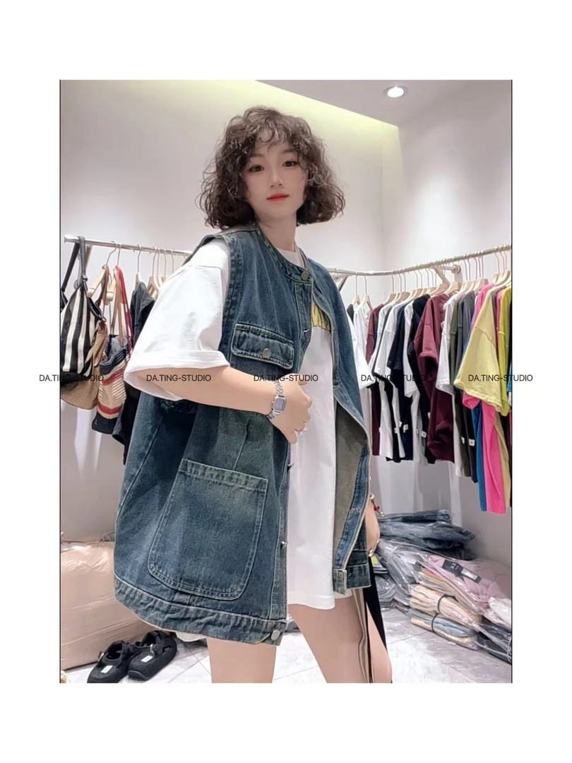 【XW三口袋牛仔马甲】2025秋季新款 宽松百搭复古水洗圆领牛仔马夹