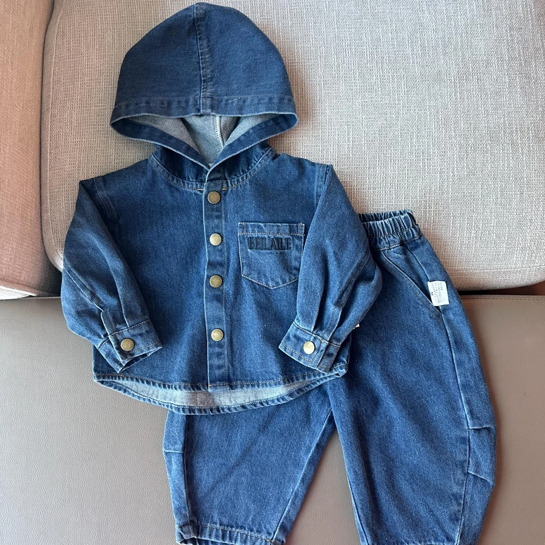 【绣花牛仔套装 小乐妈咪】婴儿童上衣服男童女宝宝春秋冬装卫衣H19