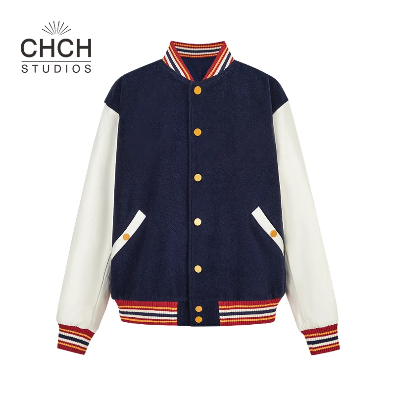 RAQWT12425冬季新款小熊拼色棒球服加厚夹棉外套女款