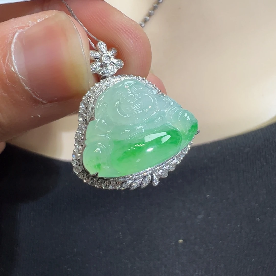 翡翠吊坠(不含链)18K金镶嵌