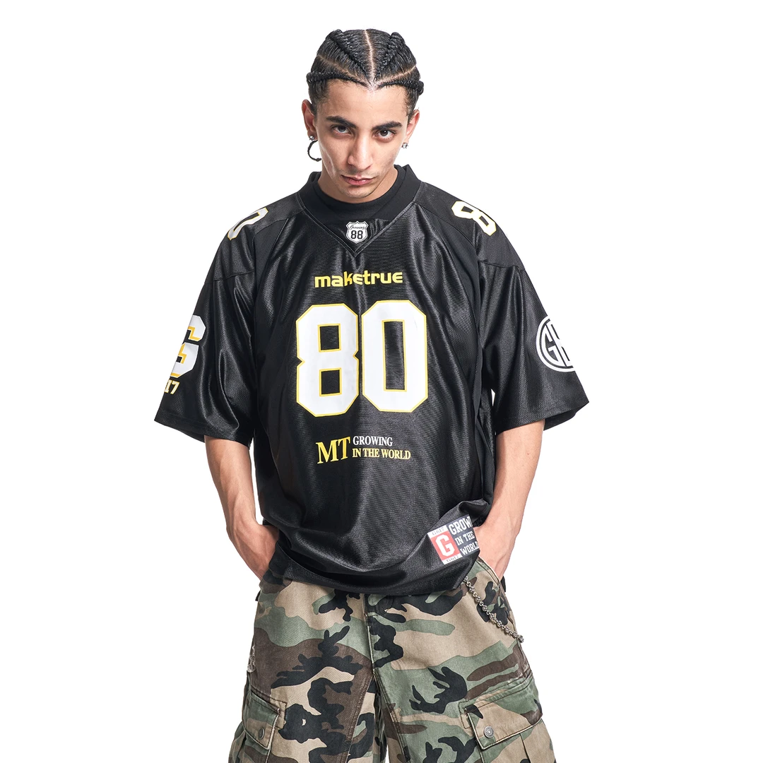 MT 99【美式V领运动衫】高弹不变形潮流穿搭显瘦ins设计感球服短袖