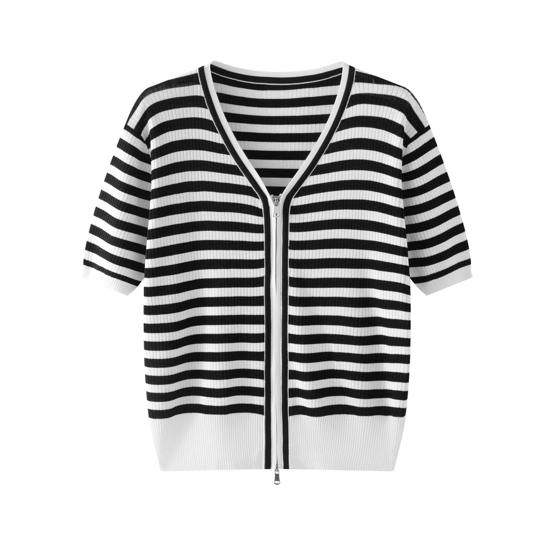 设计感双拉链V领针织开衫时尚百搭