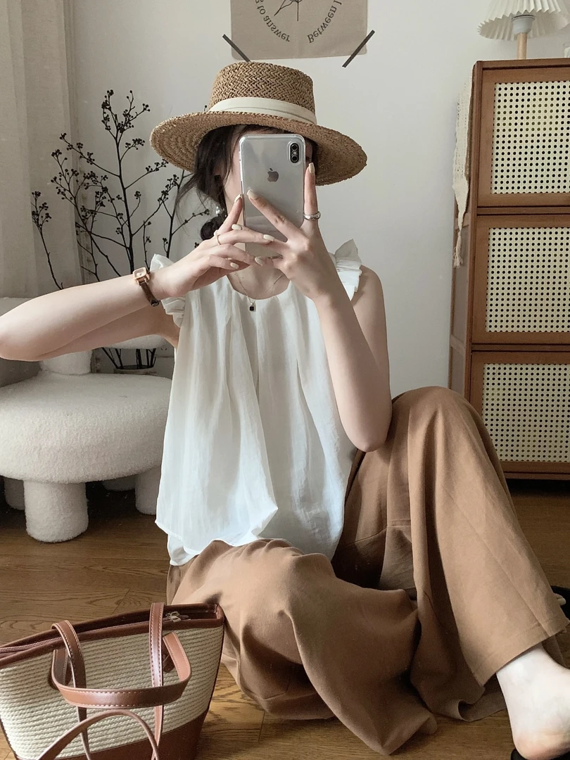 @1551【纸飞机】宽松小飞袖背心夏外穿通勤褶皱设计感减龄休闲上衣