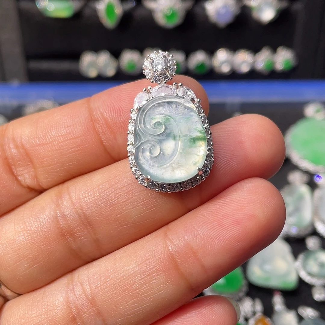 翡翠银S925镶嵌吊坠(不含链)