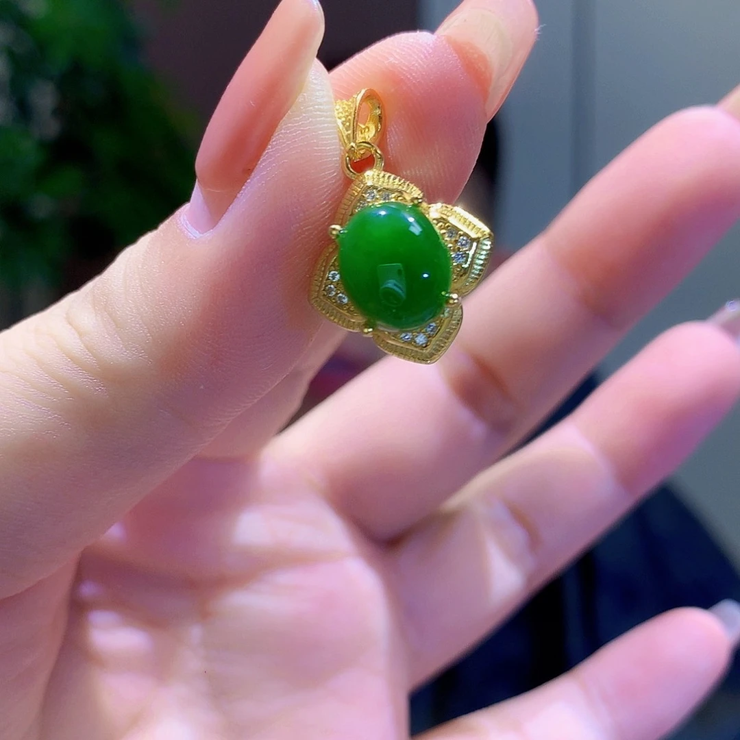 和田玉（碧玉）银S925镀金镶嵌颈饰